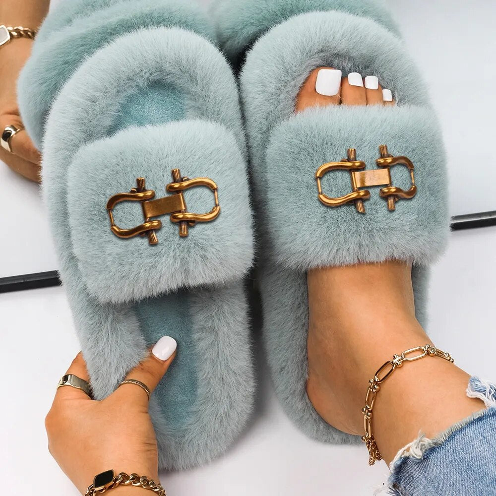 Decorative Fashion Fur Slippers for Women