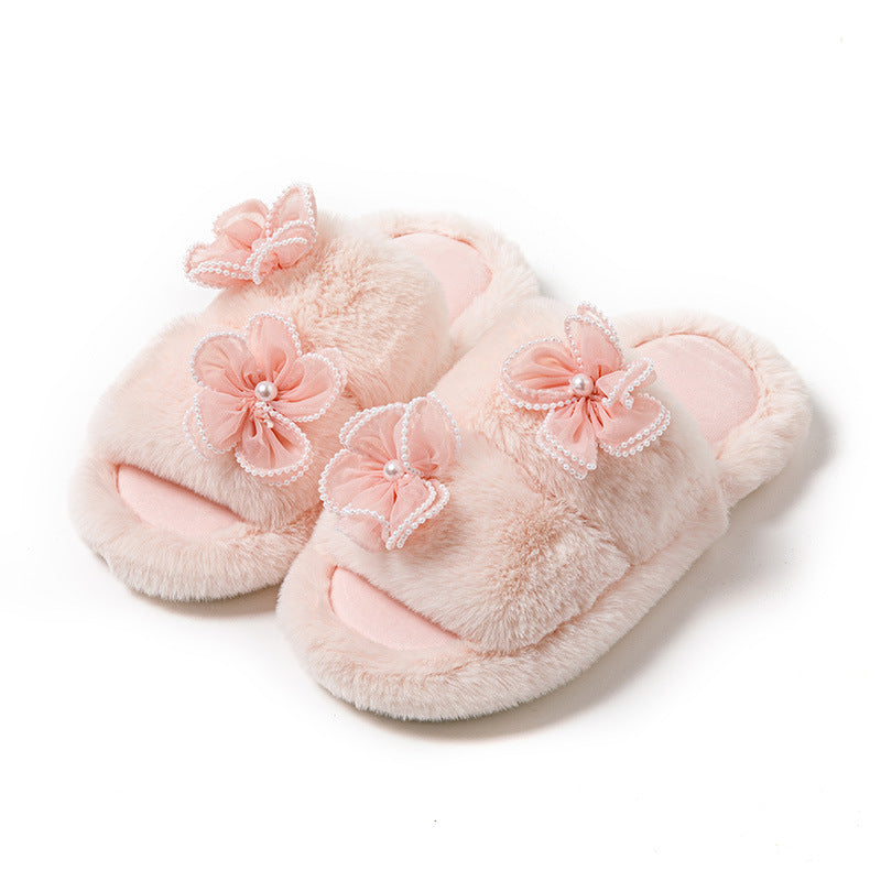 Women's Plush Slippers with Flowers