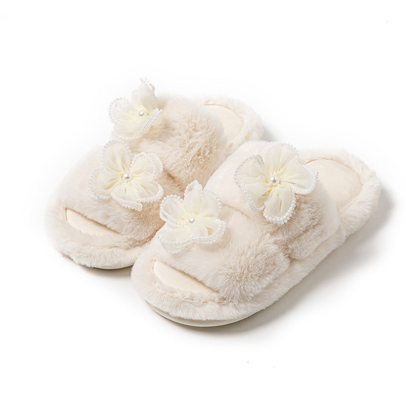 Women's Plush Slippers with Flowers