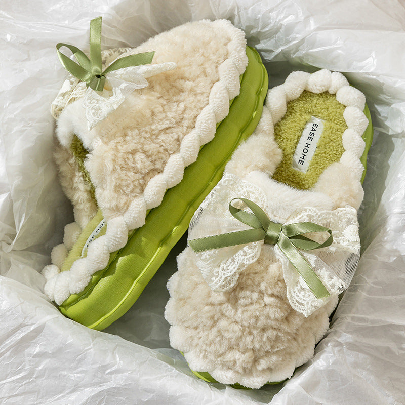 Platform Slippers with Lace Bow for Women