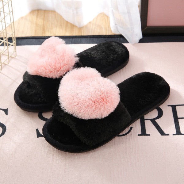 Plush Slippers with Plush Heart for Women