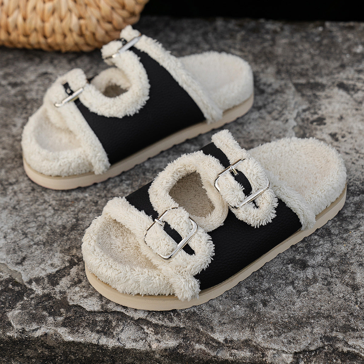 Women's Slide Slippers with Side Buckles