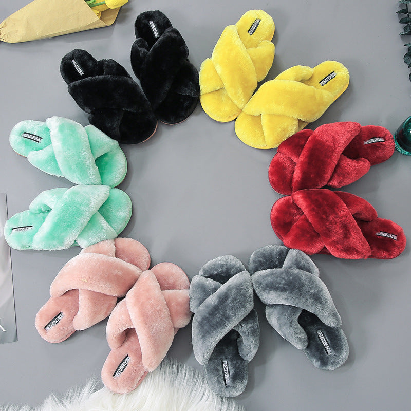 Criss Cross Fur Slippers for Women