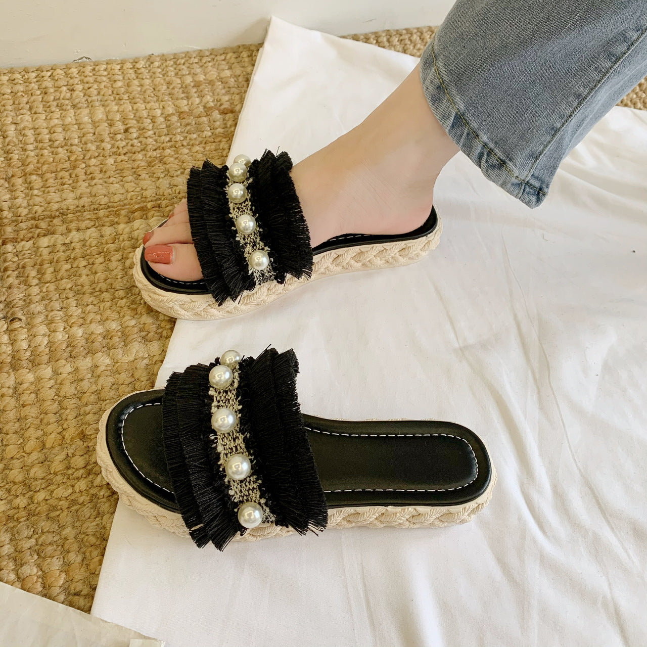 Slipper Slides with Pearls for Women