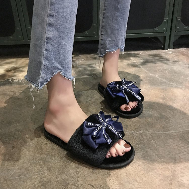 Women's Slippers with Satin Bow