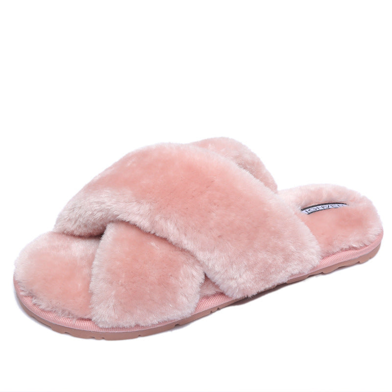 Criss Cross Fur Slippers for Women