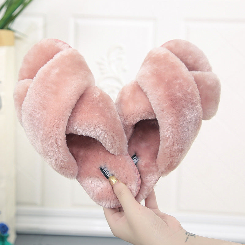 Criss Cross Fur Slippers for Women