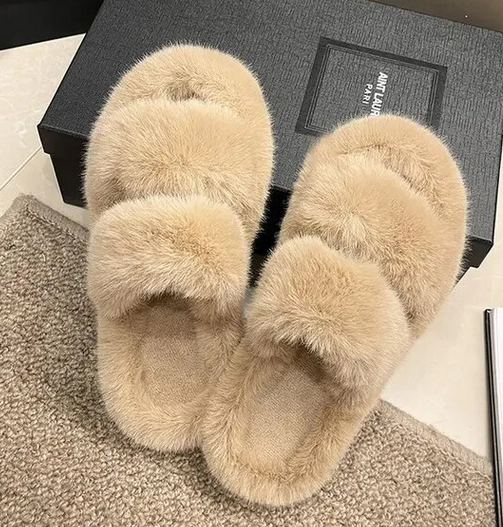 Faux-Fur Fluffy Slippers for Women