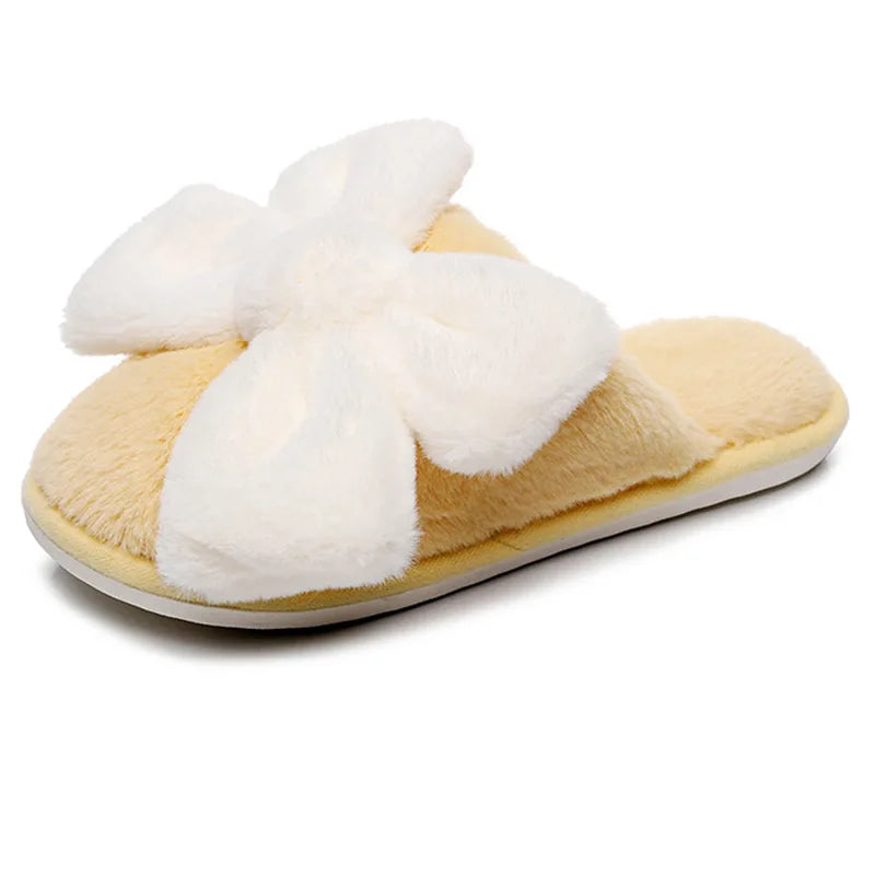 Fur Bow Slippers for Women