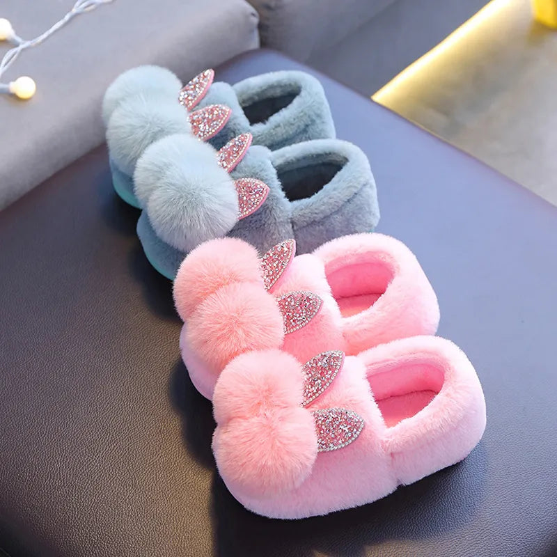 Rabbit Slippers with Rhinestone Ears for Girls