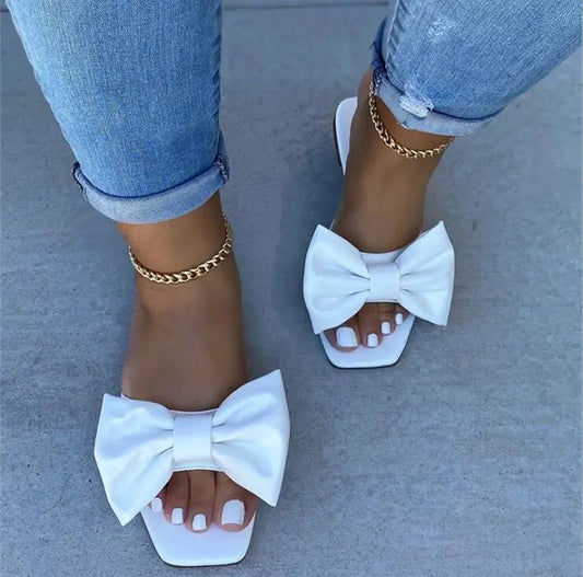 Women's Square Toe Slippers with Regal Bow