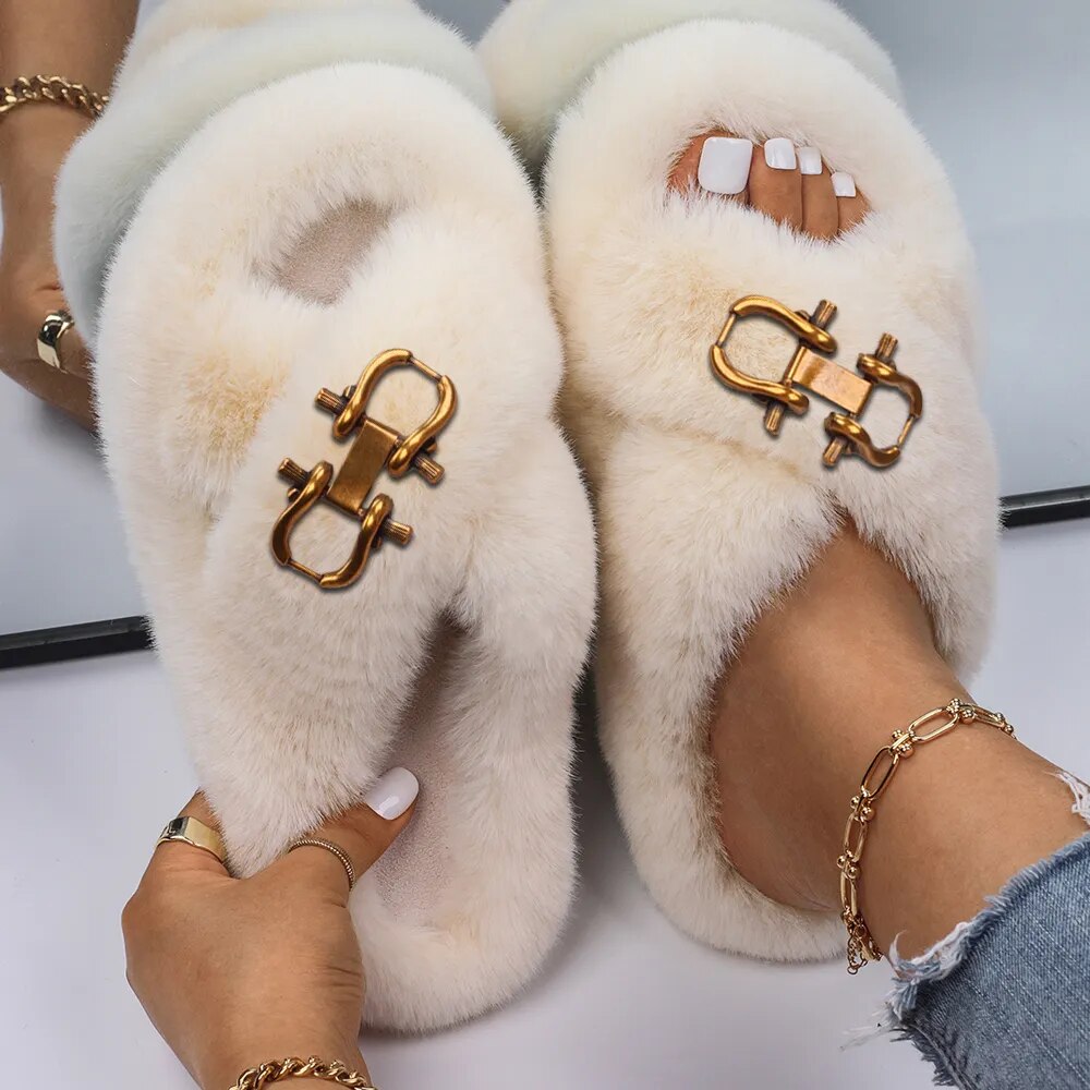 Decorative Fashion Fur Slippers for Women