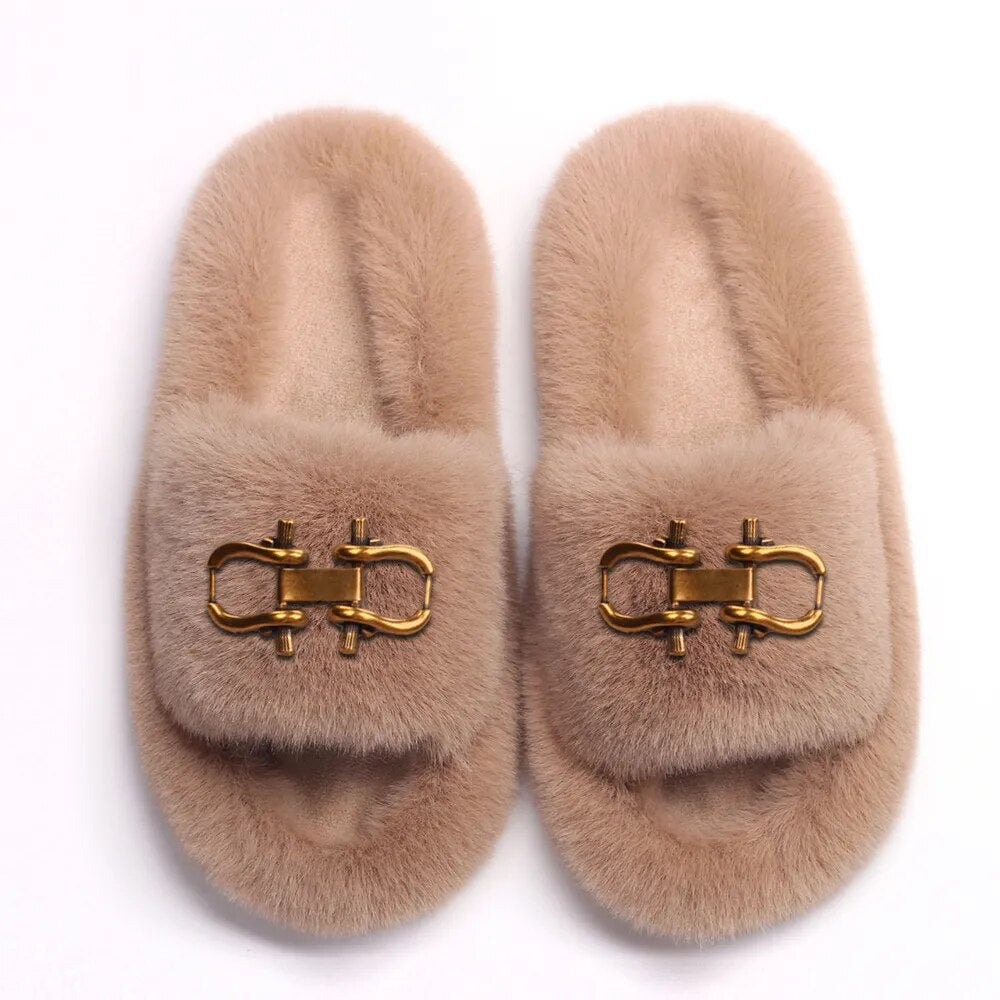 Decorative Fashion Fur Slippers for Women