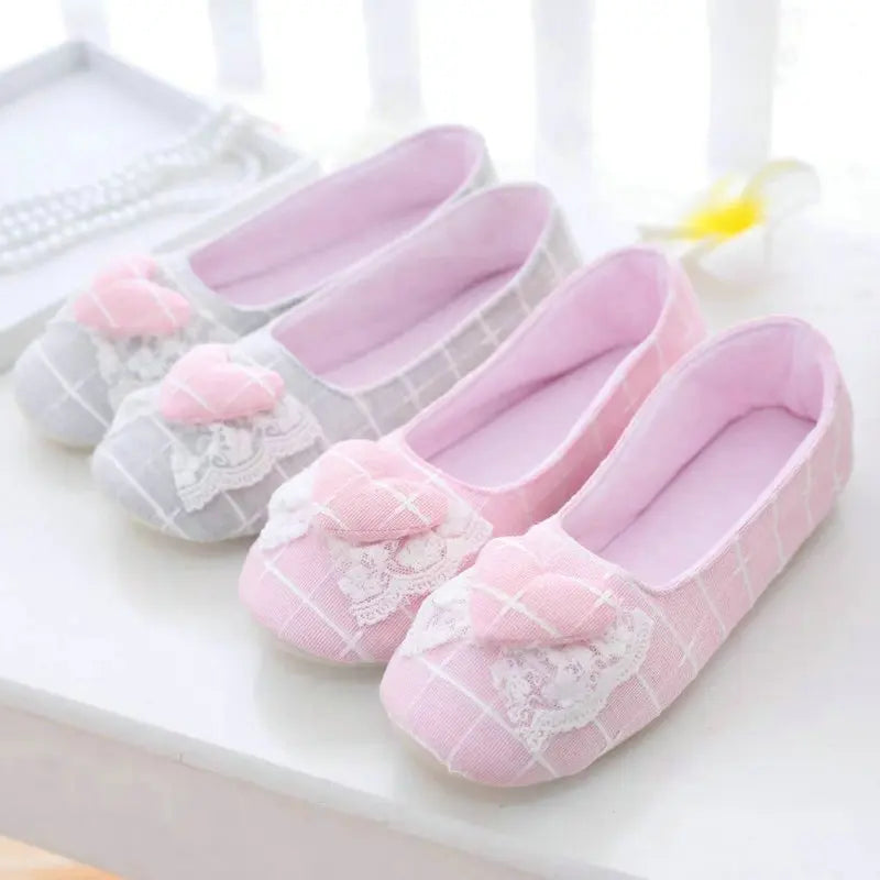 Women's Slippers with Puff Heart