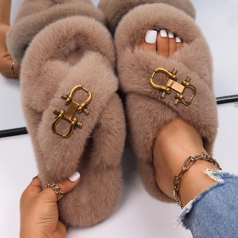 Decorative Fashion Fur Slippers for Women