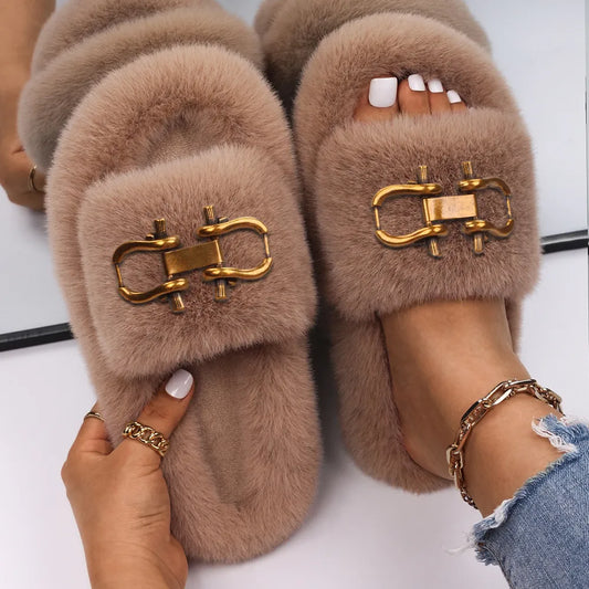 Decorative Fashion Fur Slippers for Women