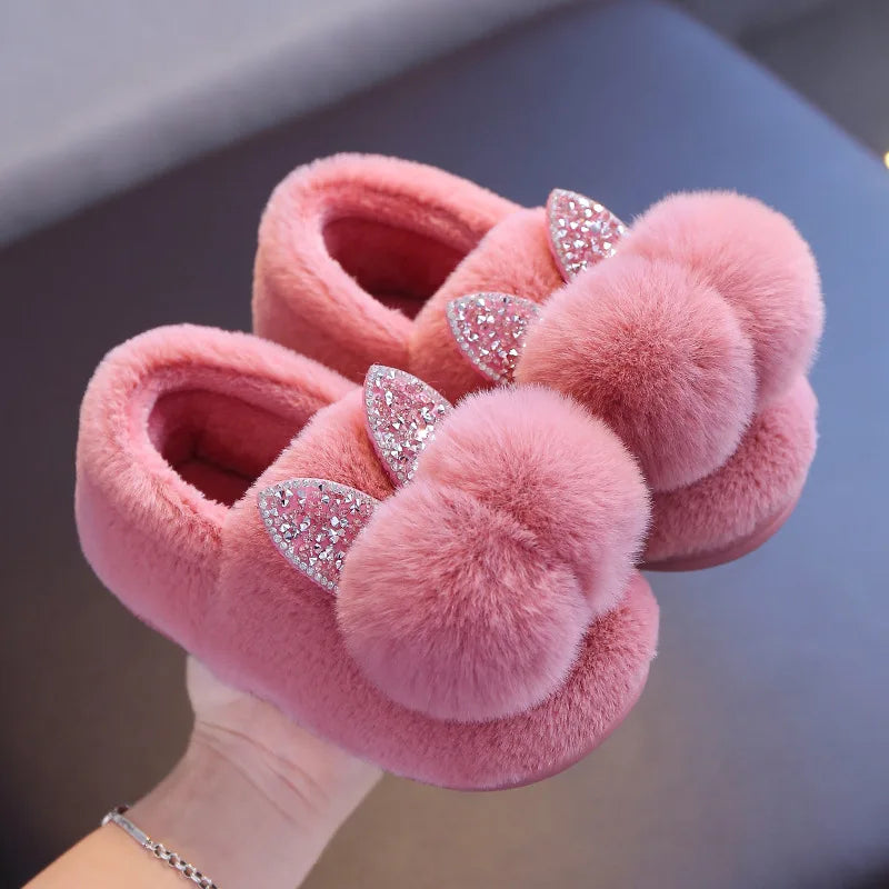 Rabbit Slippers with Rhinestone Ears for Girls