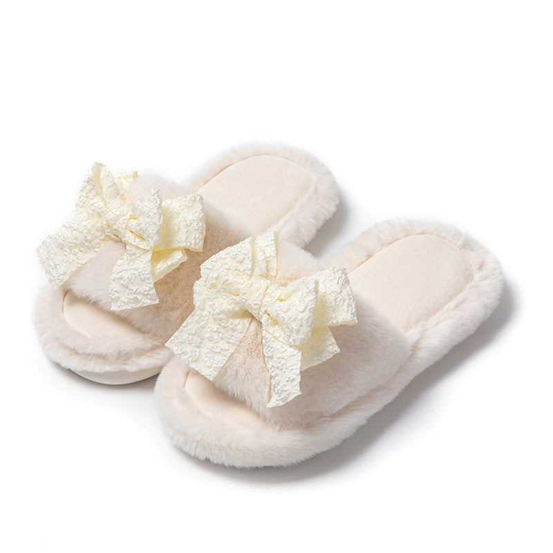 Women's Plush Slippers with Bow