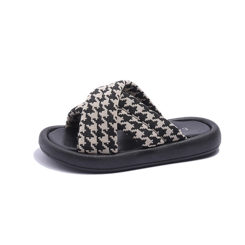 Houndstooth Criss Cross Slippers for Girls - Slippers Galore