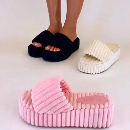 Plush Corduroy Slippers for Women