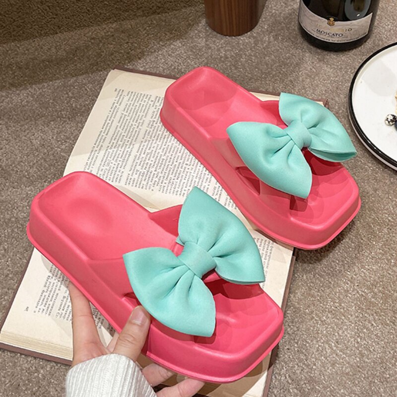 Women's Thick Platform Slippers with Bow