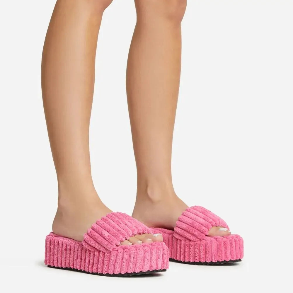 Plush Corduroy Slippers for Women