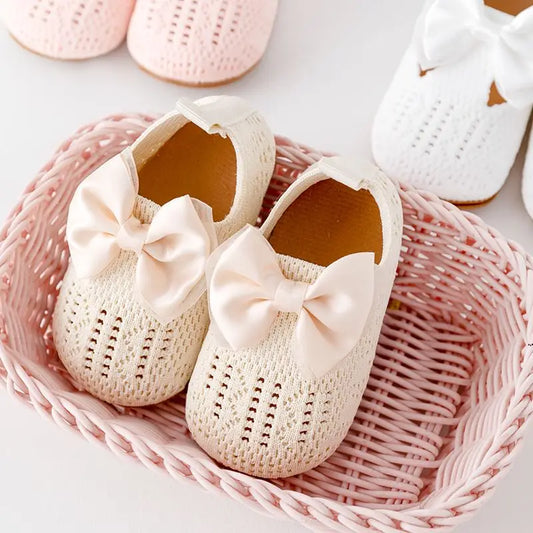 Cotton Slippers with Bow for Baby Girls
