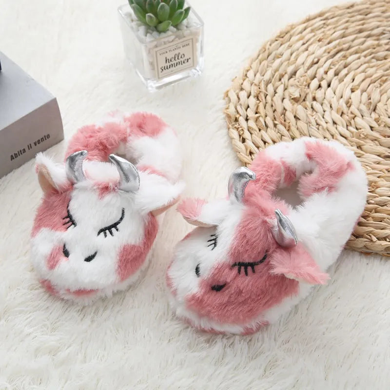 Violet & White Cow Slippers for Girls