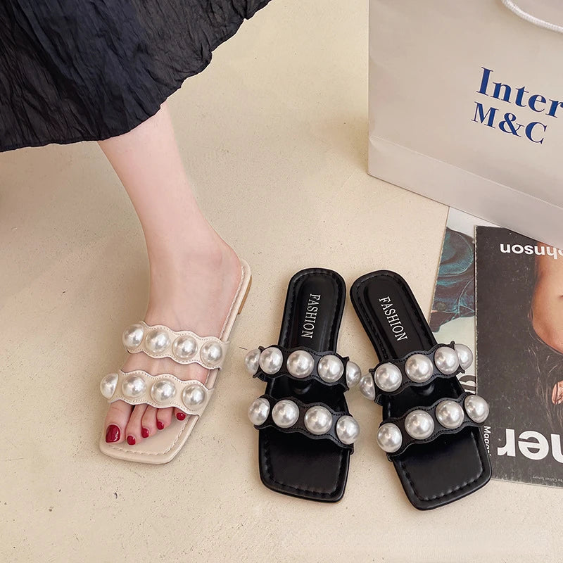 Women's Slipper Slides with Lovely Pearls