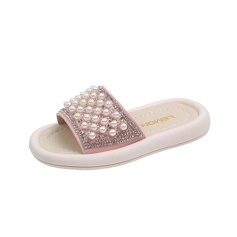 Pearl & Rhinestone Slipper Slides for Girls