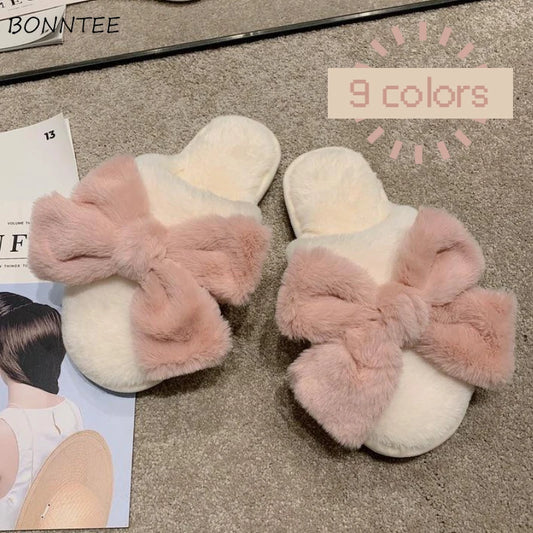 Mule Slippers with Plush Bow for Women