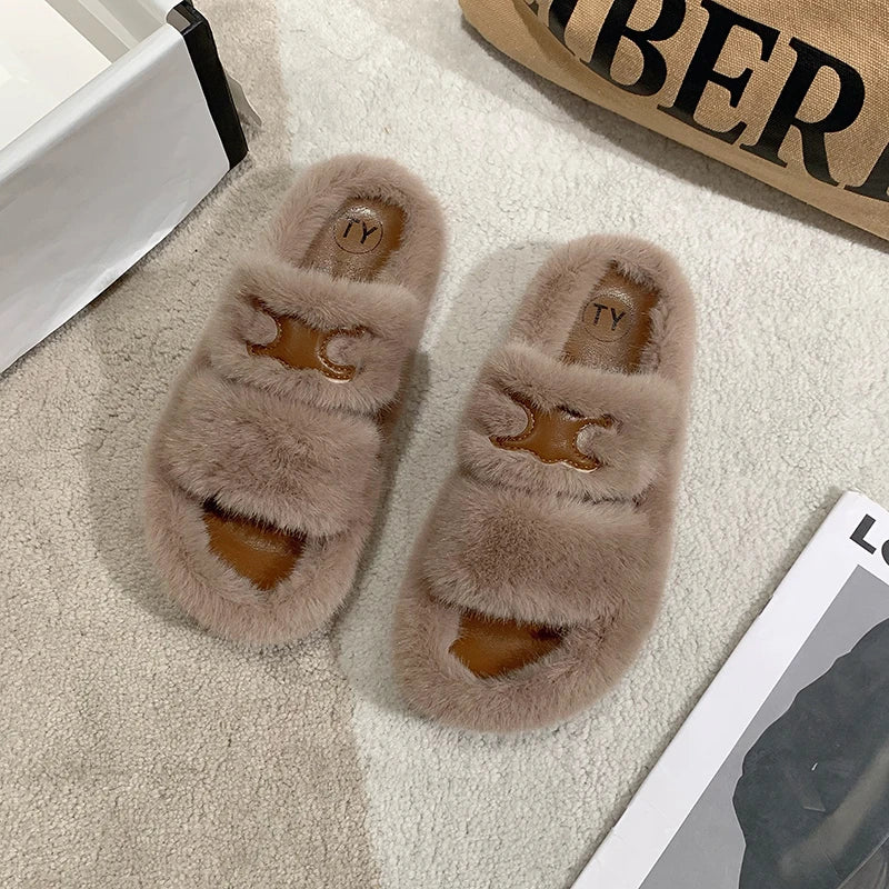 Platform Fur Slippers for Women