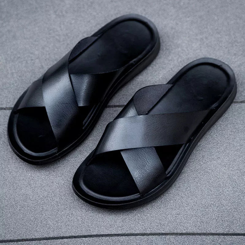 CrissCross Leather Slippers for Men