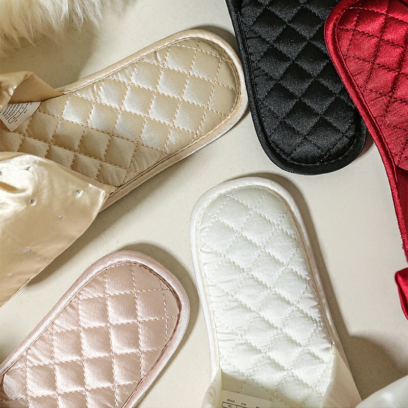 Satin Slippers for Women with Rhinestone Bow - Slippers Galore