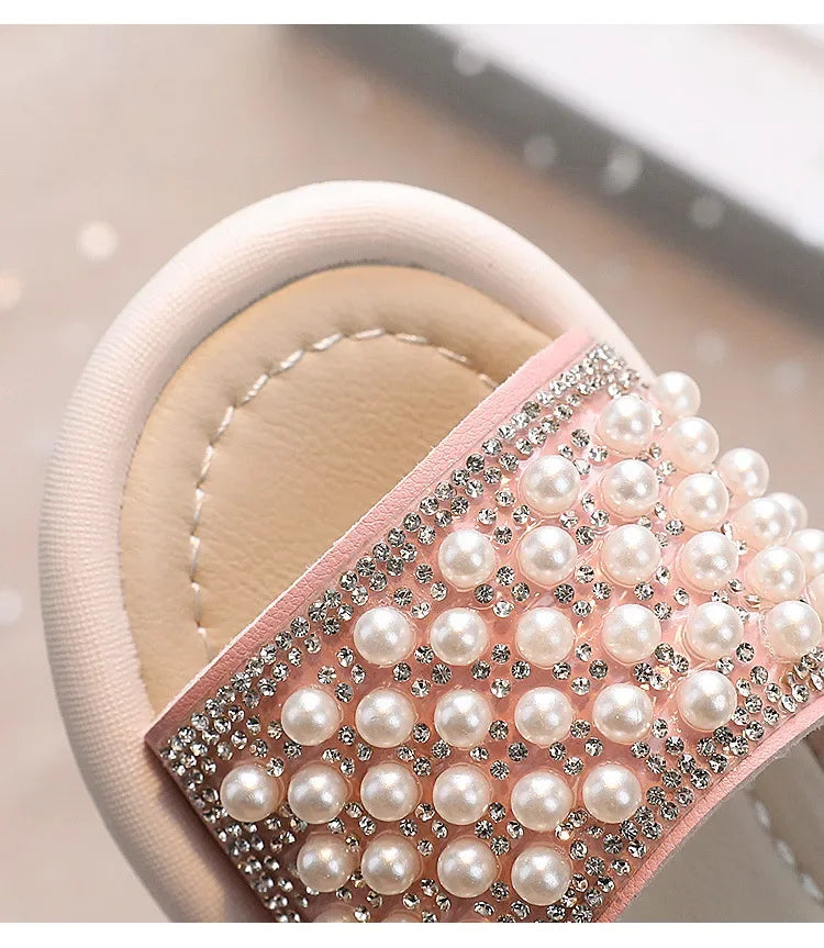 Pearl & Rhinestone Slipper Slides for Girls