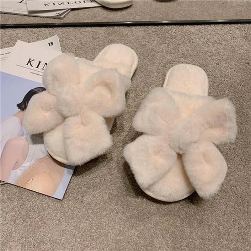 Mule Slippers with Plush Bow for Women