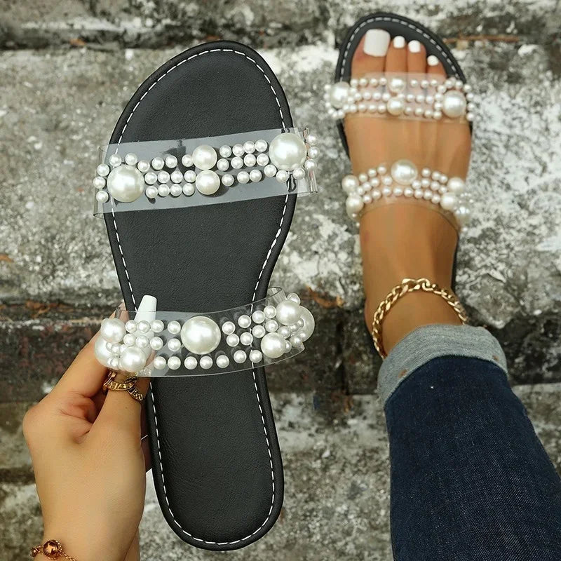 Women's Bohemian Summer Slippers with Pearls