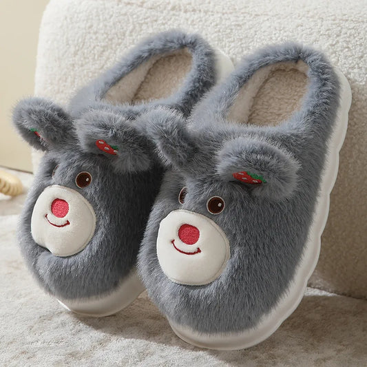 Furry Teddy Bear Slippers for Girls