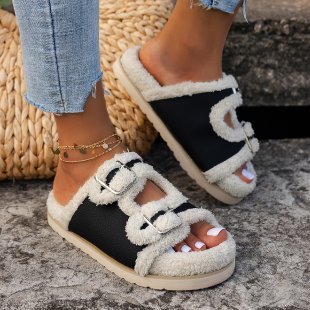 Women's Slide Slippers with Side Buckles