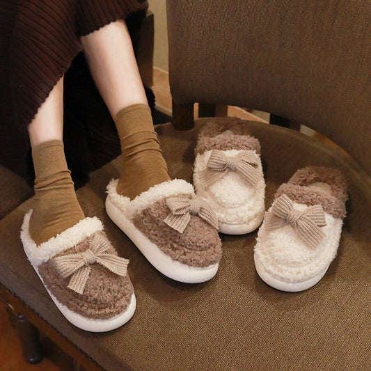 Women's Faux-Sherpa Lined Slippers with a Bow