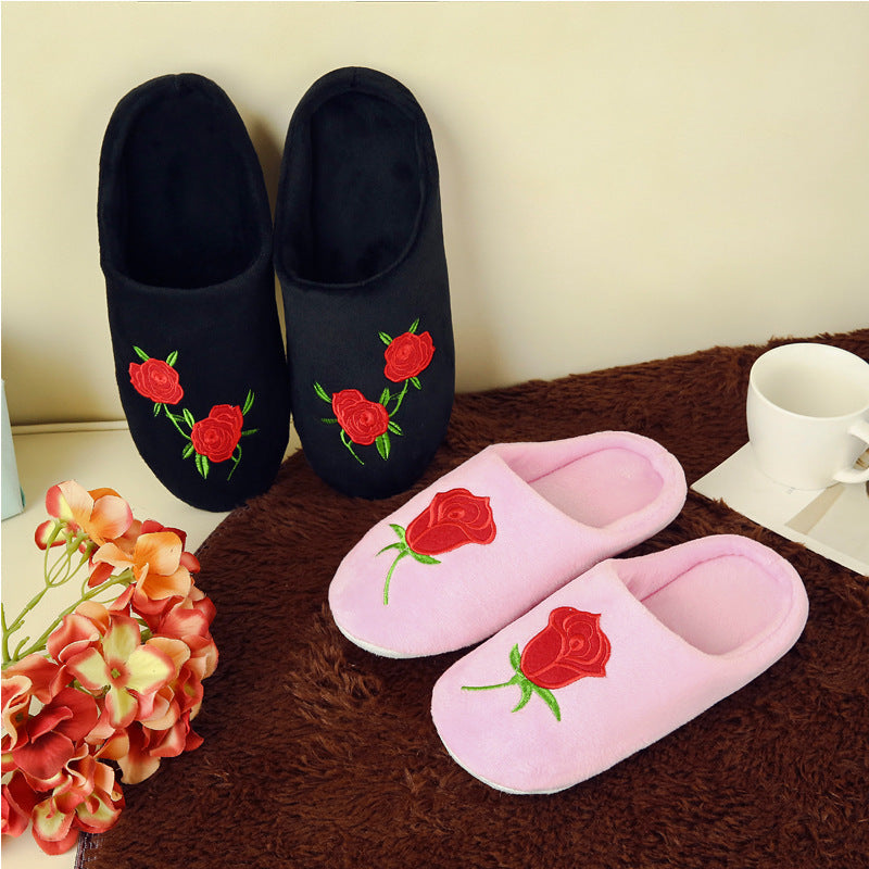 Rose Embroidered Soft Bottom Slippers for Women