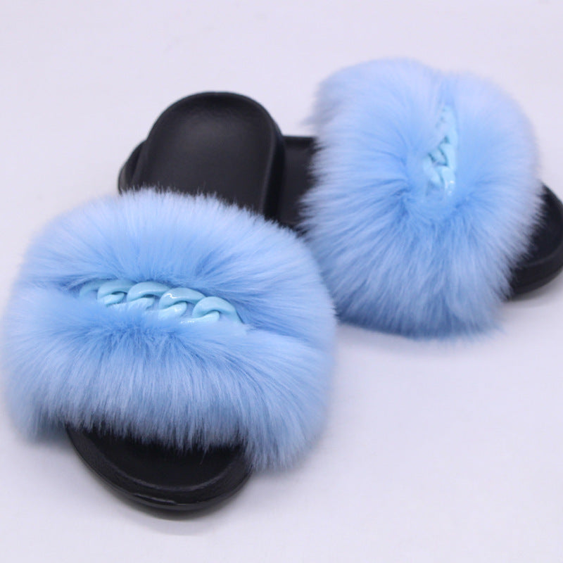 Faux-Fox Fur Slippers for Women with Color Links