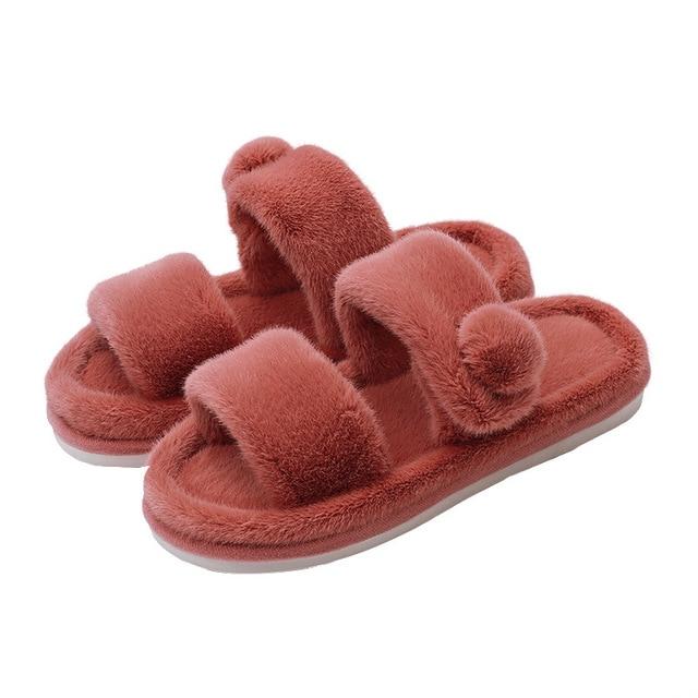Fuzzy Open Toe Women's Slippers