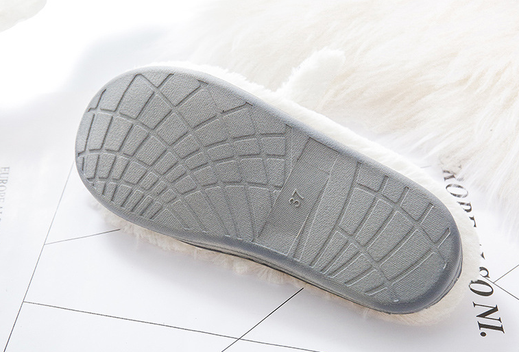 White Fluffy Slippers with Cat Ears for Women