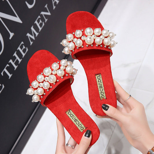 Pearl Slippers with Rivets for Women