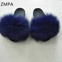 Faux-Fox Fur Slippers for Women