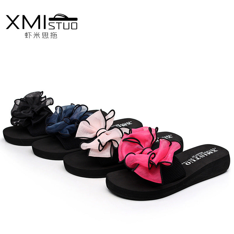 Summer Slipper Slides with Silky Bow for Women