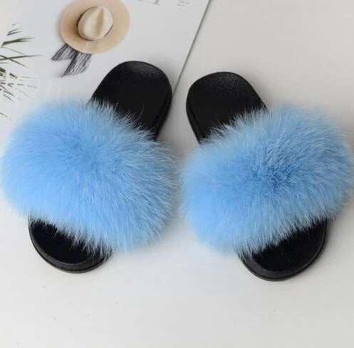 Faux-Fox Fur Slippers for Women