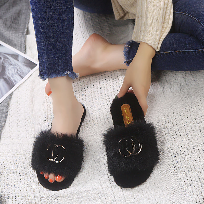 Faux-Fur Rabbit Slippers for Women