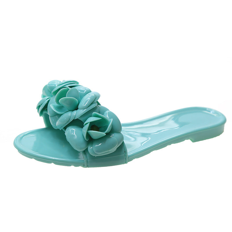 Jelly Slippers with Flowers for Women